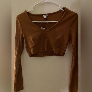 Brown Long Sleeve Garage Crop Top